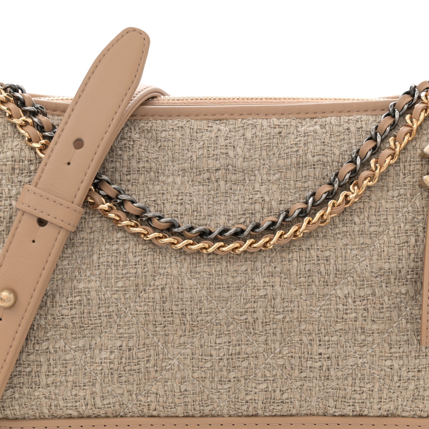 Tweed Calfskin Quilted Medium Gabrielle Hobo Beige