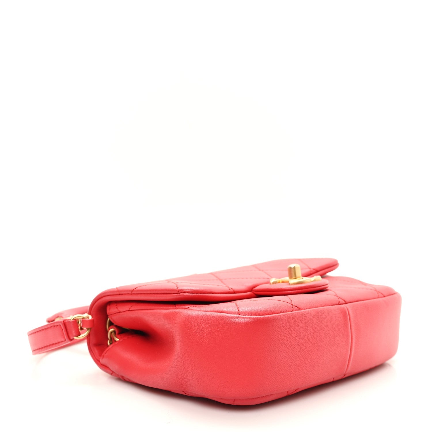 Lambskin Quilted Small Circular Handle Bag Brilliant Rouge