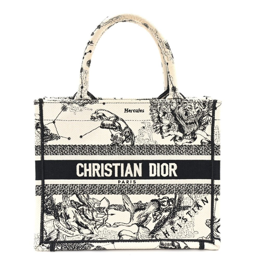 Canvas Embroidered Small Zodiac Toile De Jouy Book Tote Latte