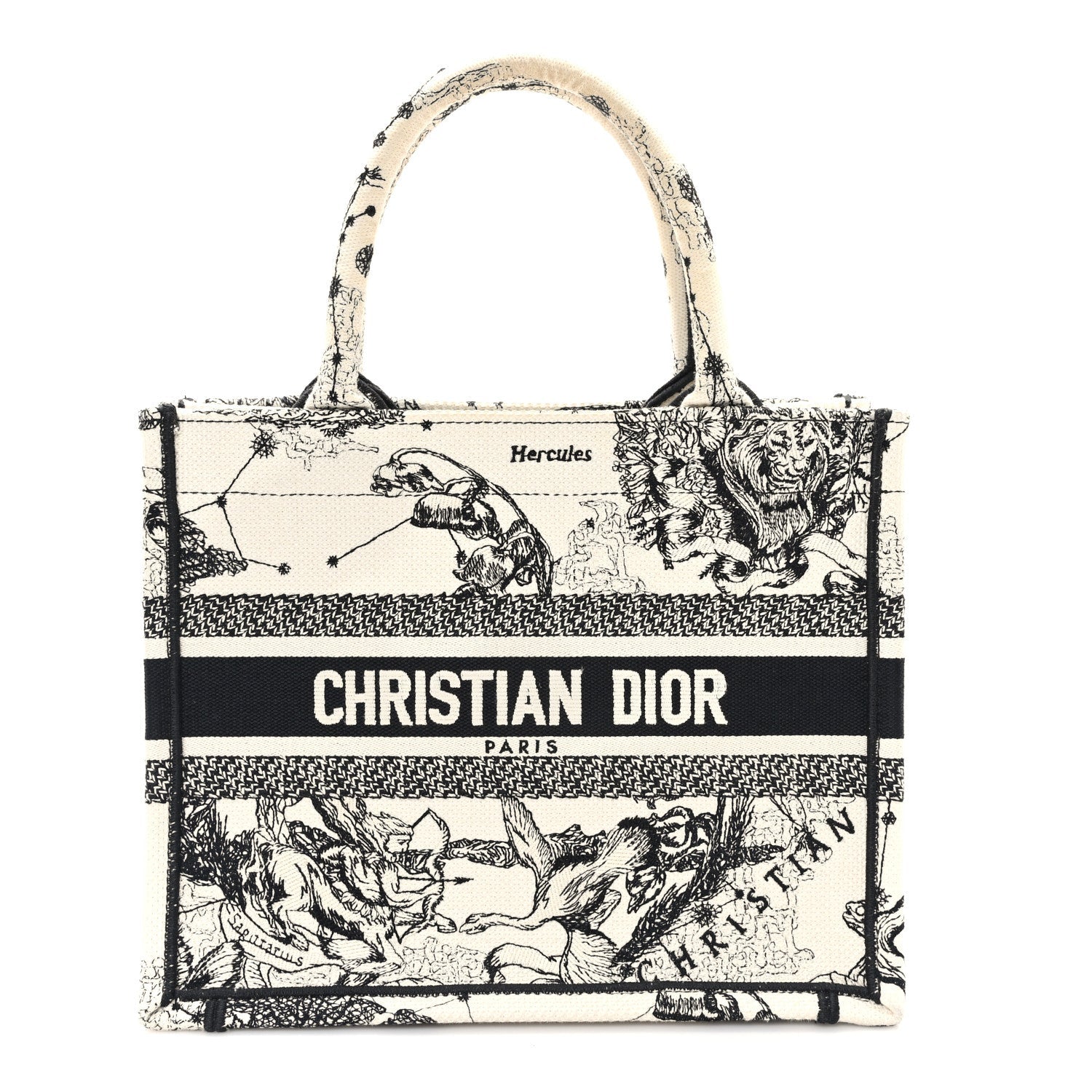 Canvas Embroidered Small Zodiac Toile De Jouy Book Tote Latte
