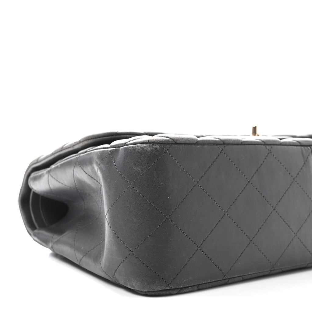 Lambskin Quilted Jumbo Double Flap Dark Grey