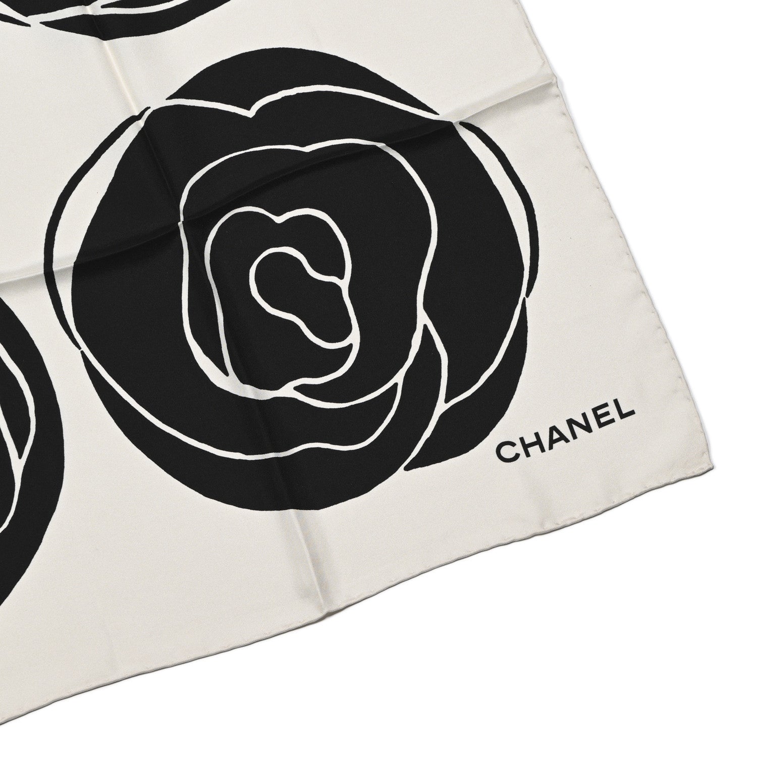 Silk CC Camellia Scarf Black White