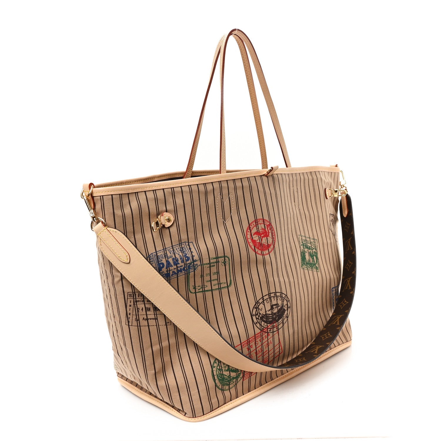 Monogram Stamped Inside Out Neverfull Bandouliere GM Beige