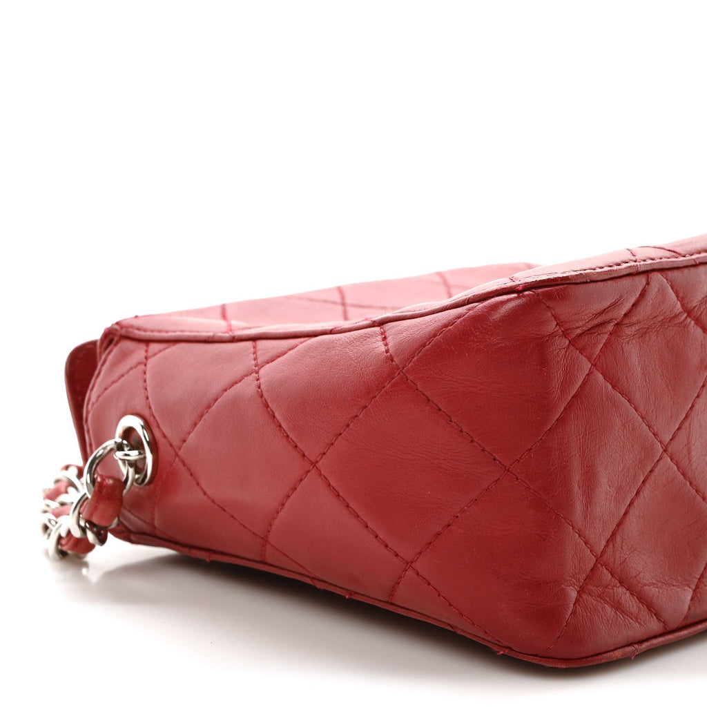 Lambskin Quilted Square Chain Bag Red