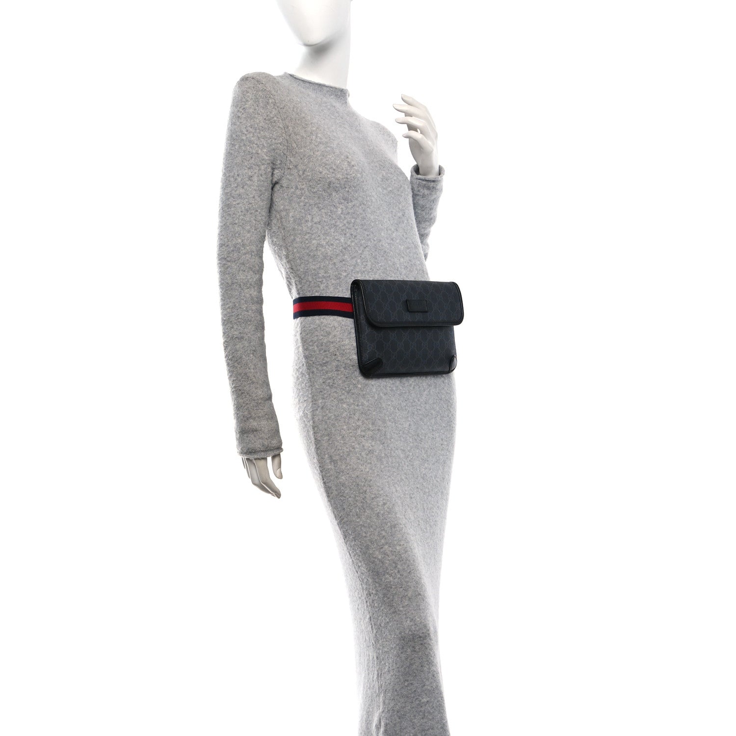 GG Supreme Monogram Web Slim Belt Bag Black Grey
