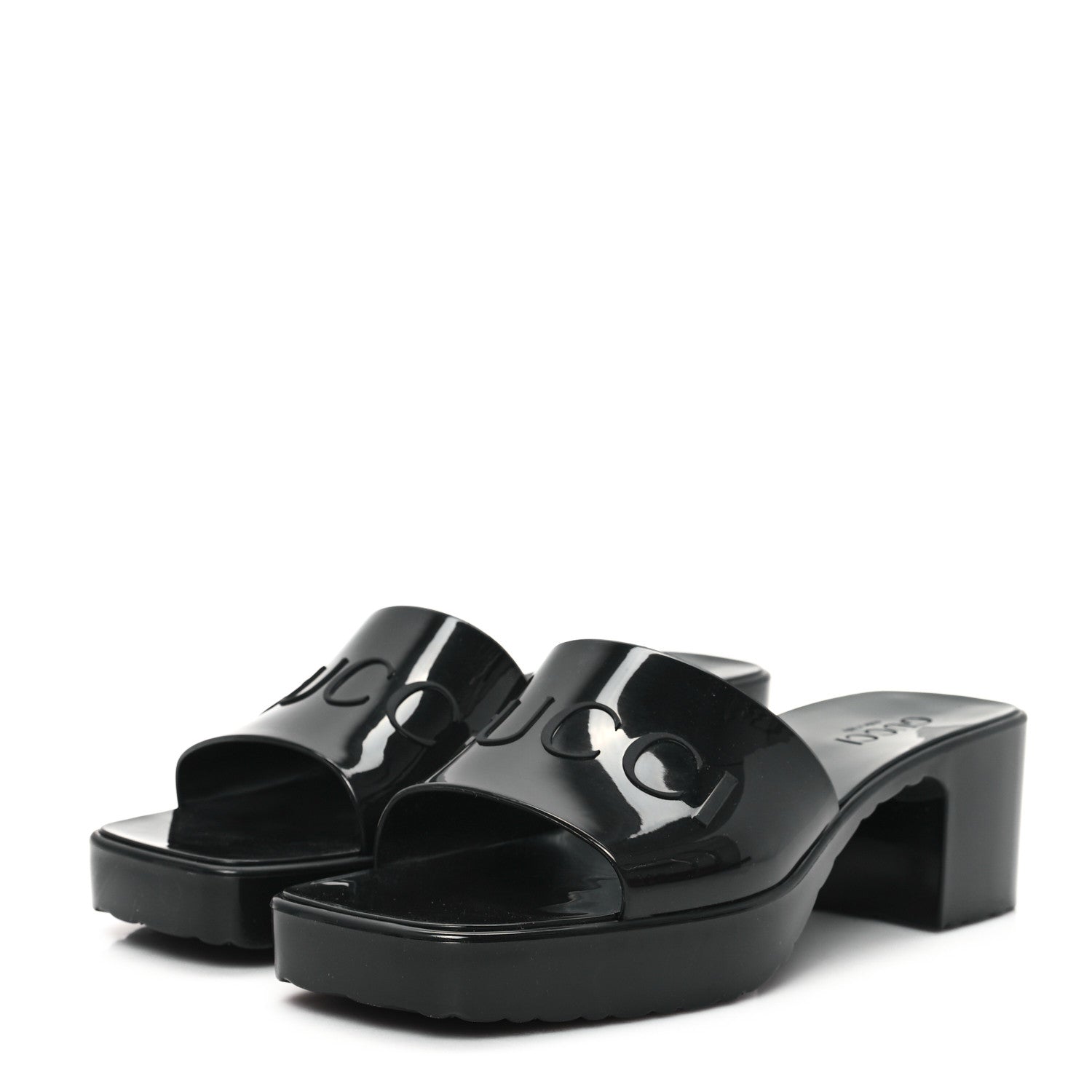 Rubber Gucci Logo Womens Platform 20/60mm Slide Sandals 38 Black