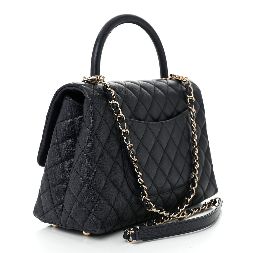 Caviar Quilted Small Coco Handle Flap Navy