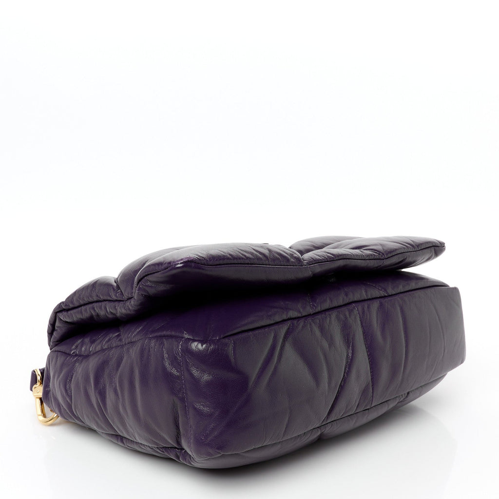 Nappa Soft Padded Logo Embossed Triangle Quilted Shoulder Bag Viola