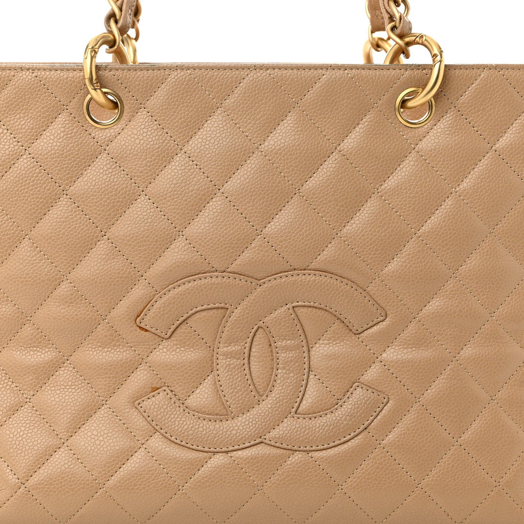 Caviar Quilted Grand Shopping Tote GTT Beige