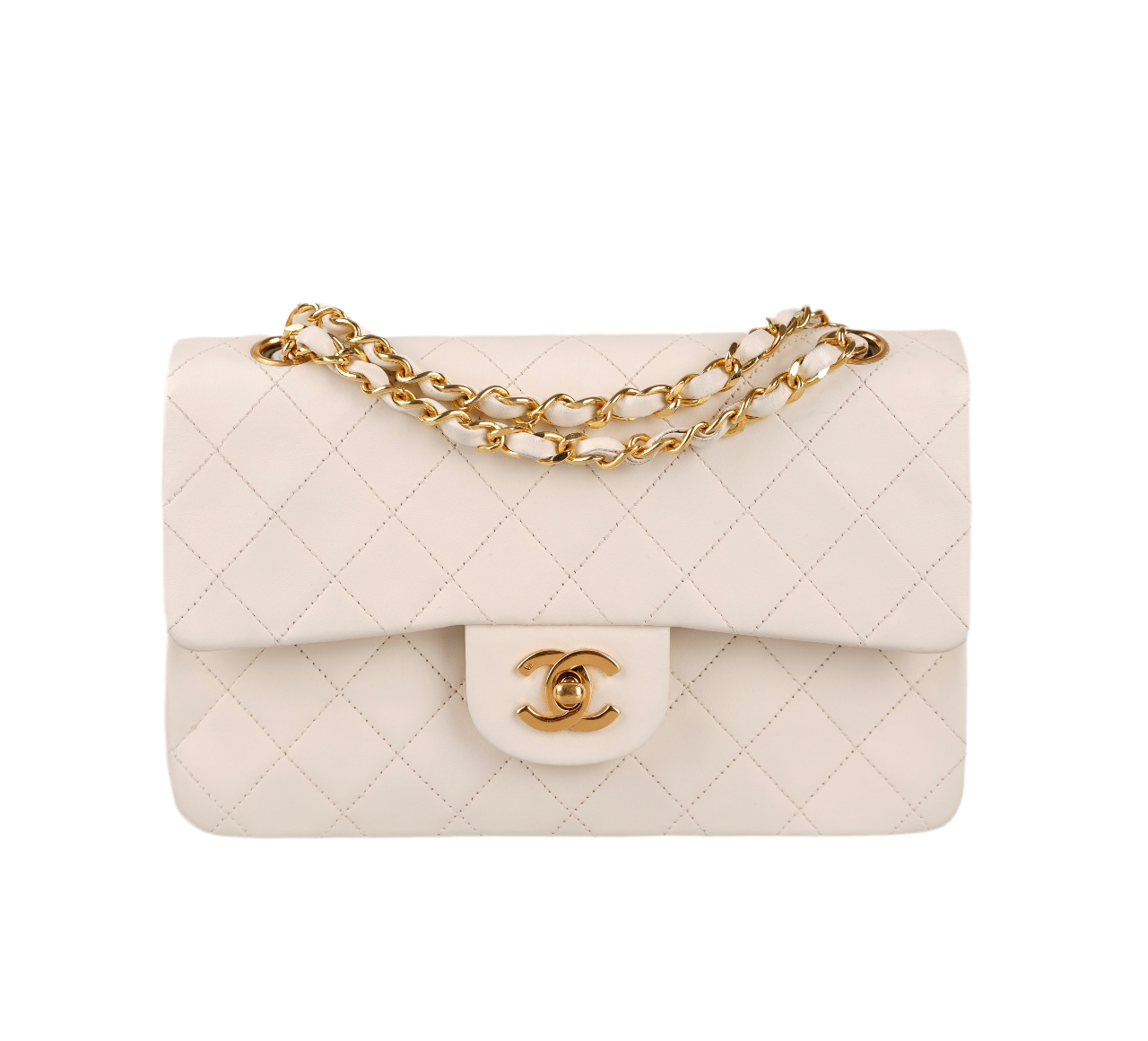 Chanel Medium Vintage White Classic Double Flap Bag in Lambskin with gold hardware