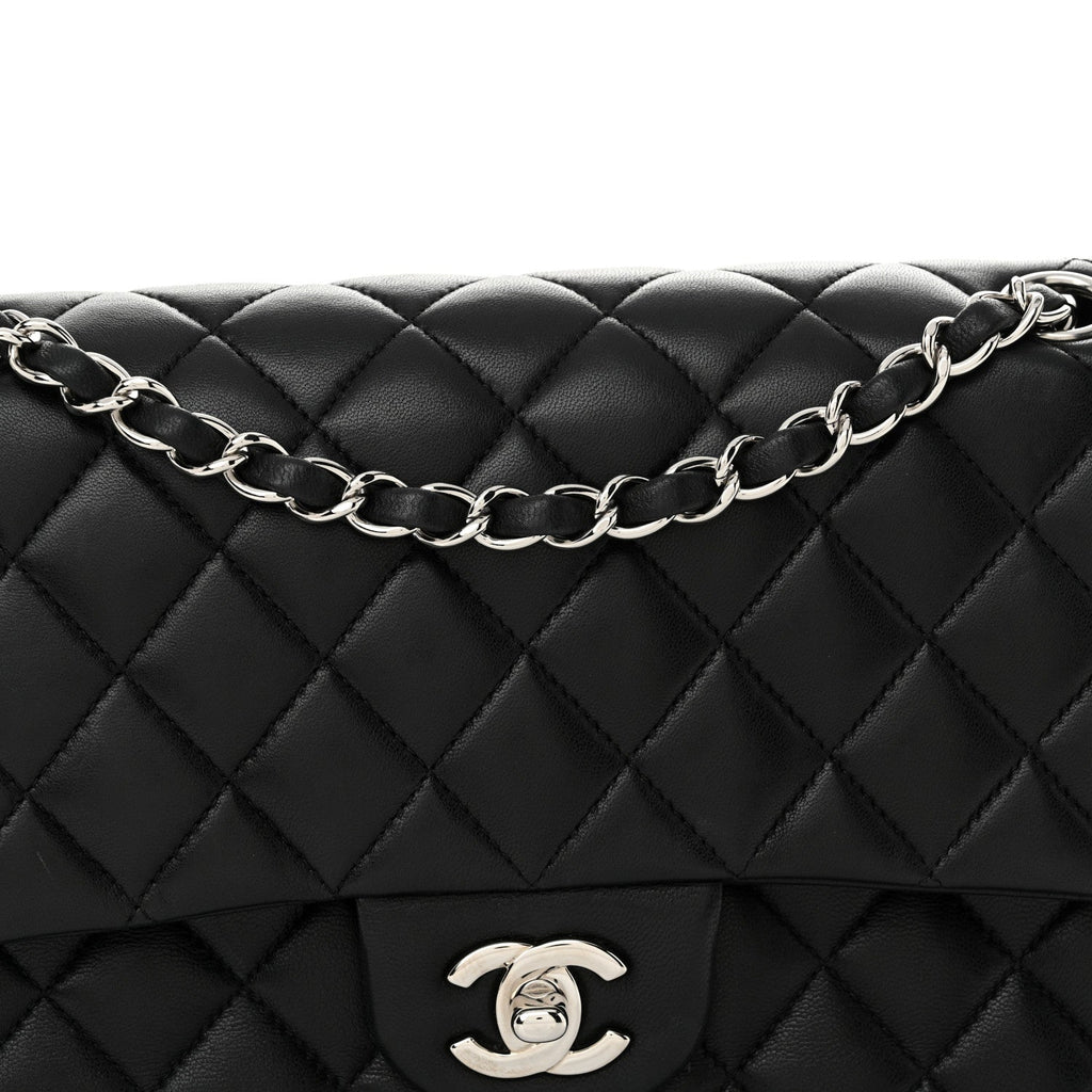 Lambskin Quilted Medium Double Flap Black