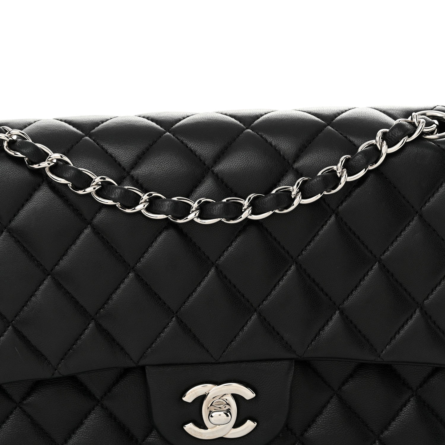 Lambskin Quilted Medium Double Flap Black