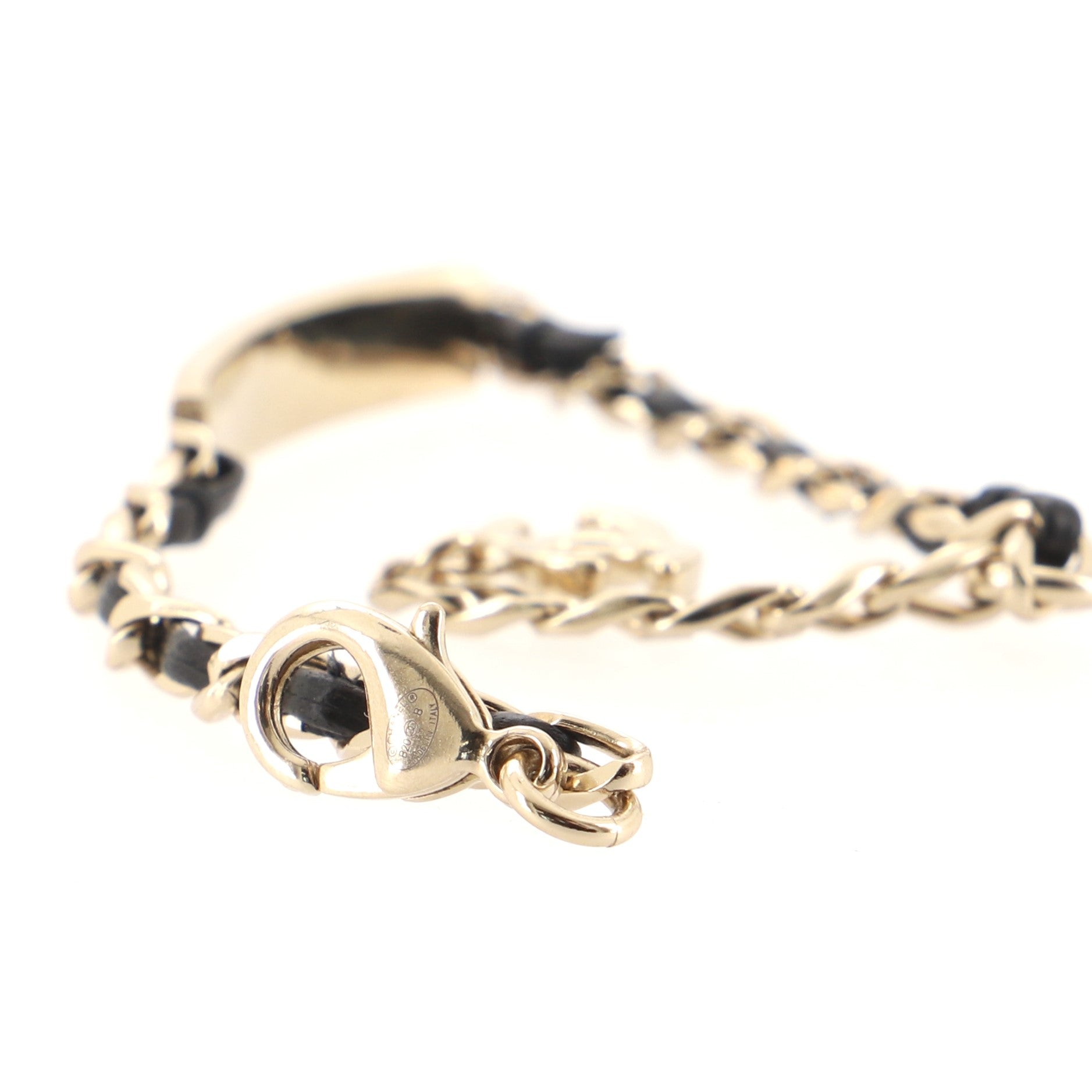 Chain Link ID Bracelet Metal and Leather with Crystals