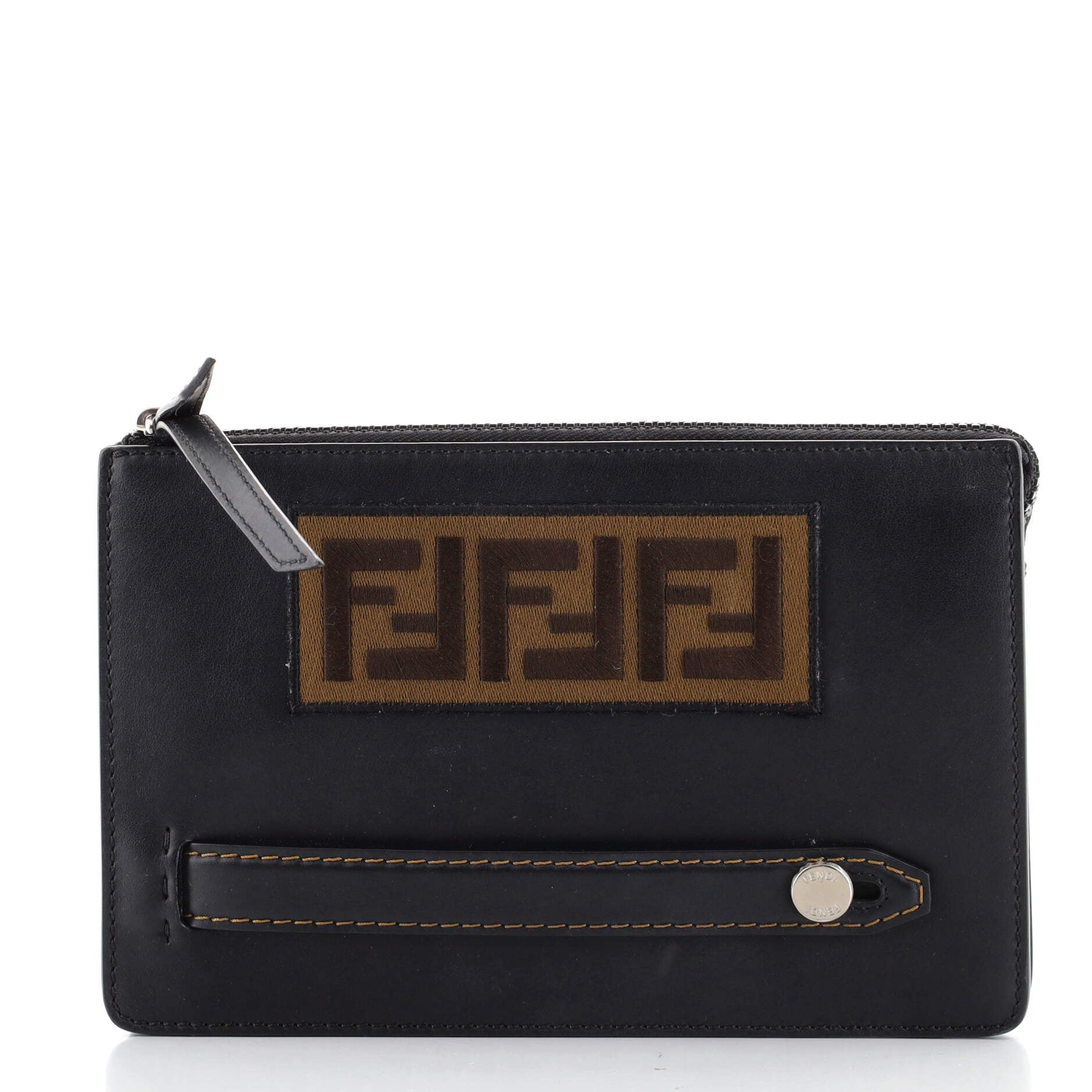 Handle Clutch Leather with Zucca Applique Small