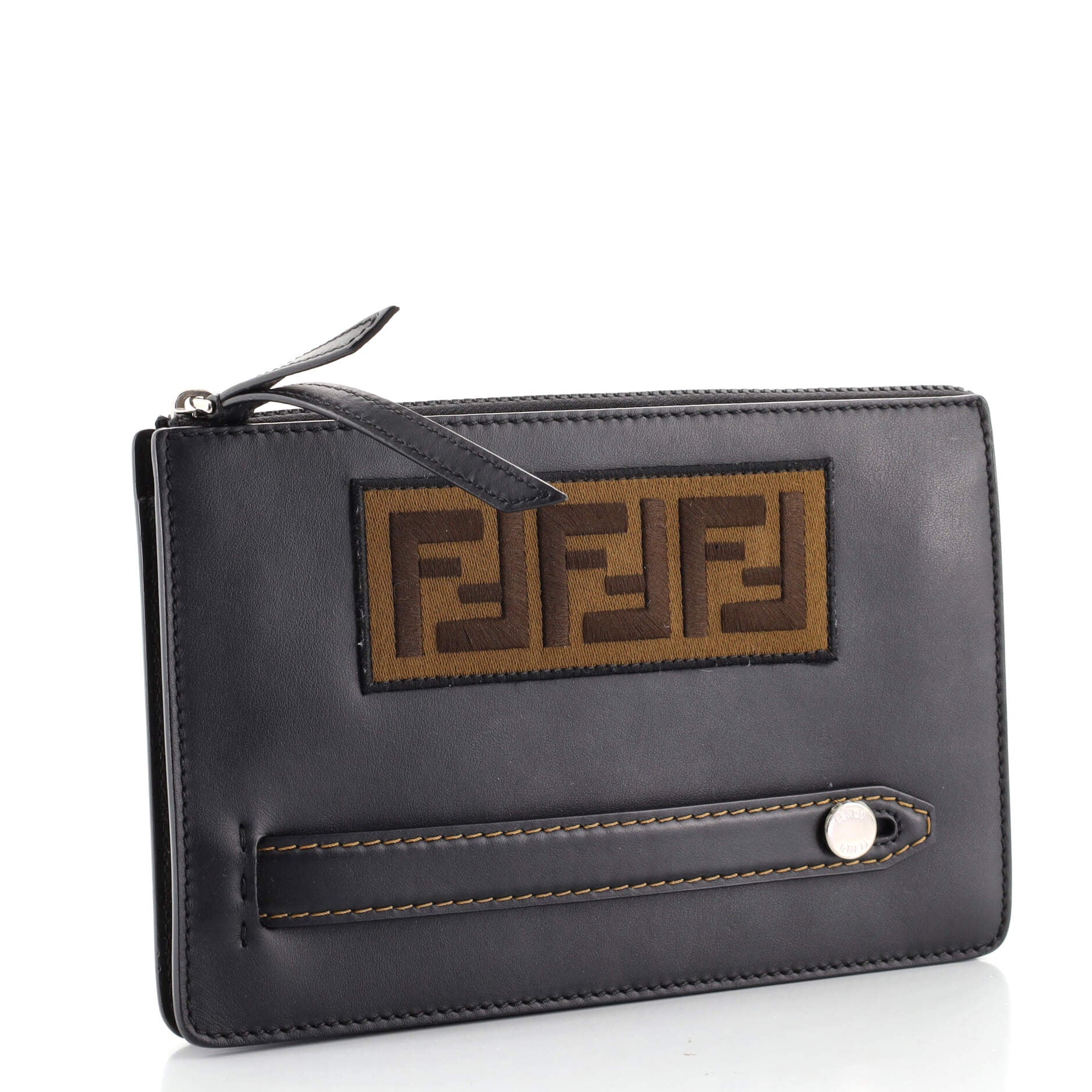 Handle Clutch Leather with Zucca Applique Small