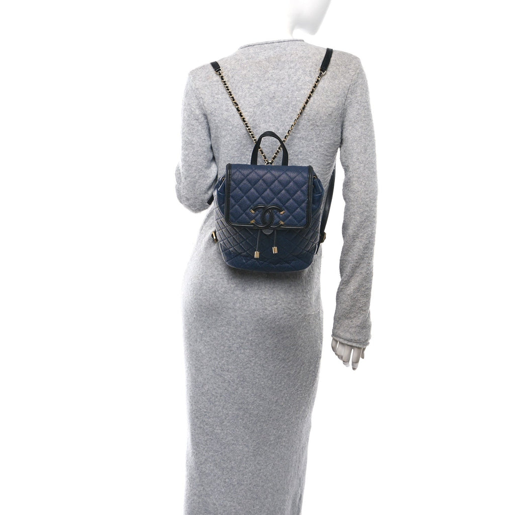 Caviar Quilted Filigree Backpack Navy