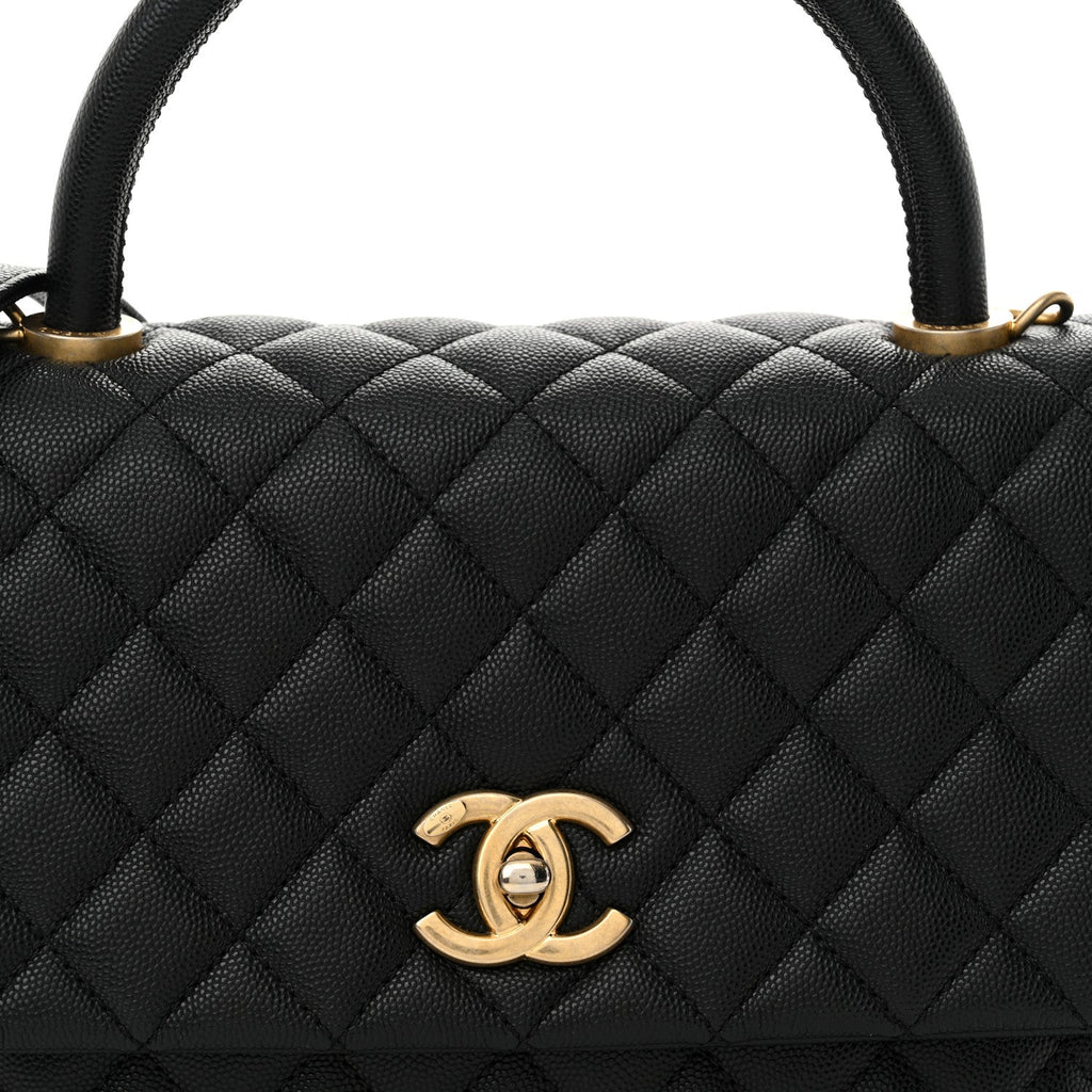 Caviar Quilted Small Coco Handle Flap Black