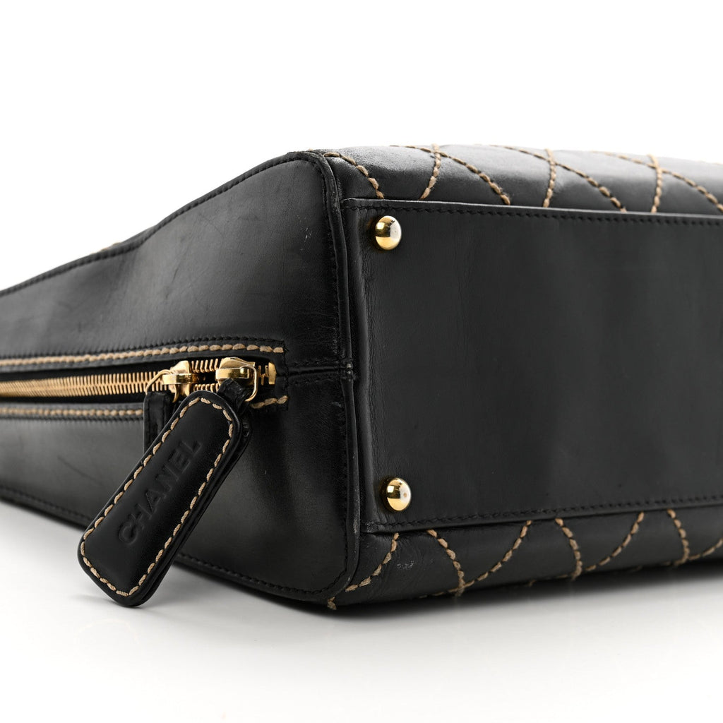 Calfskin Wild Stitch Vertical Top Handle Bag Black