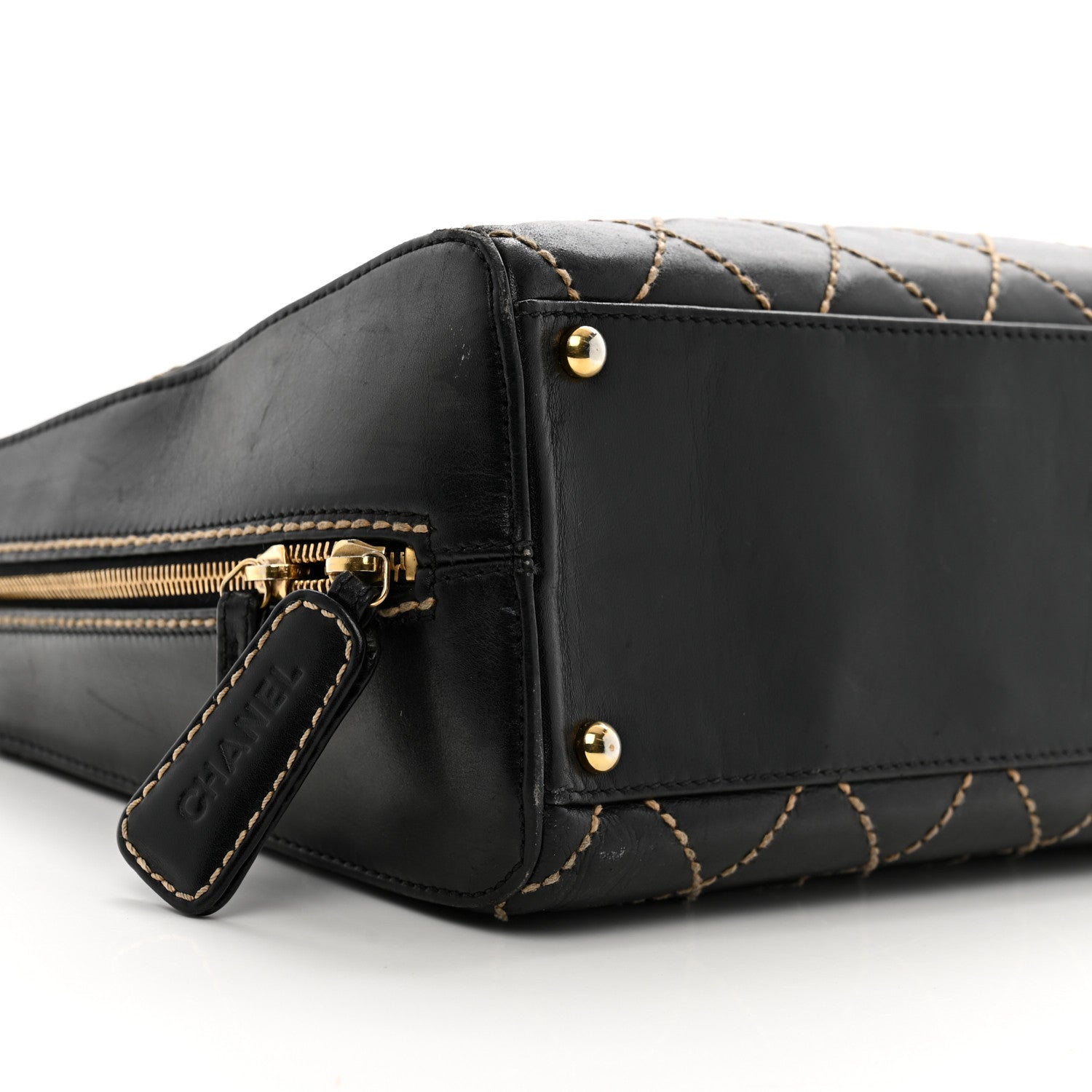 Calfskin Wild Stitch Vertical Top Handle Bag Black