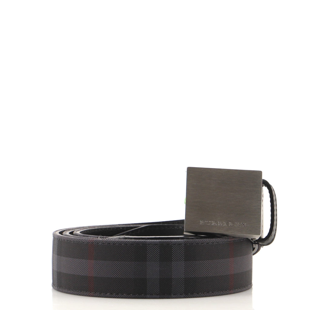 Plaque Buckle Belt Smoked Check Coated Canvas Medium 110