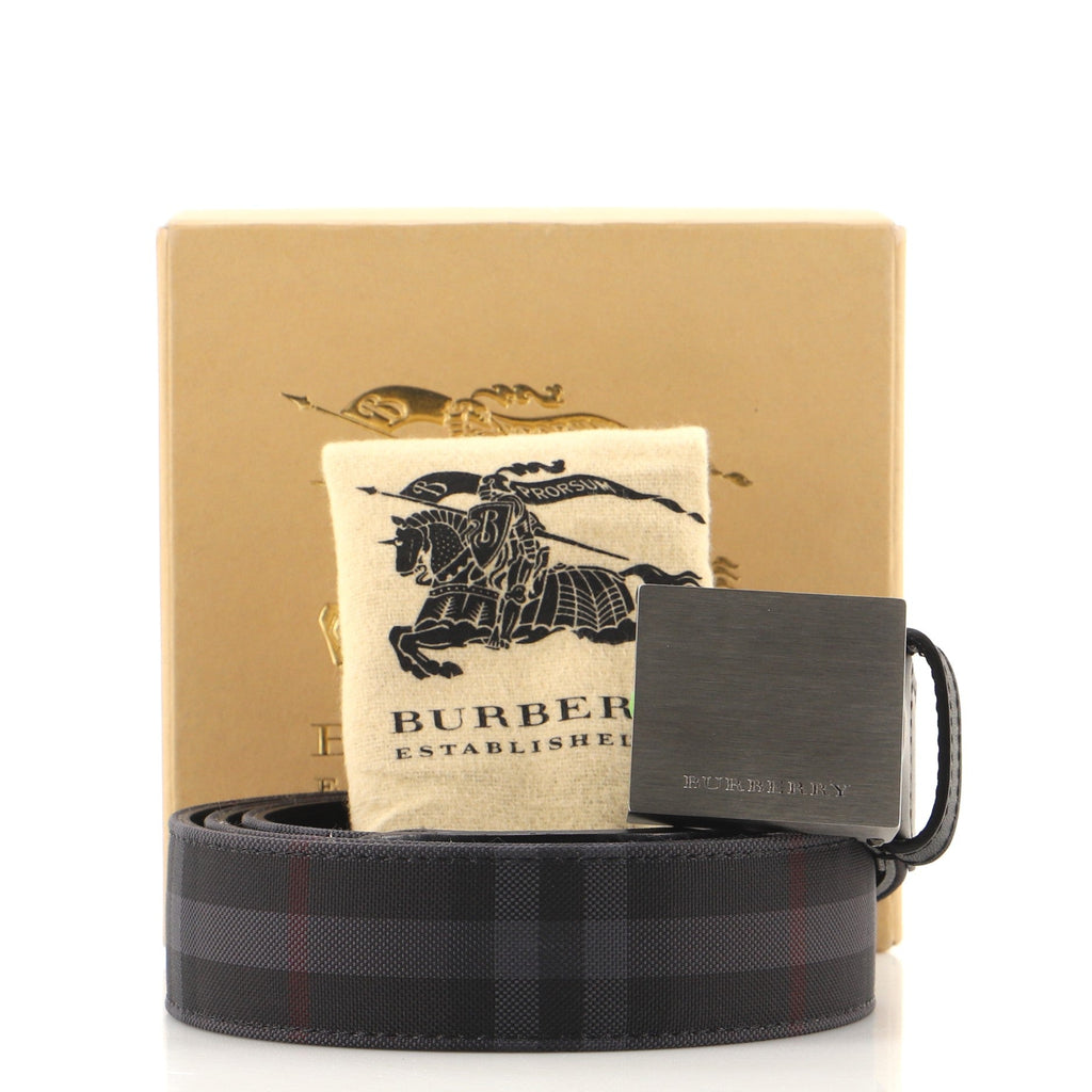 Plaque Buckle Belt Smoked Check Coated Canvas Medium 110