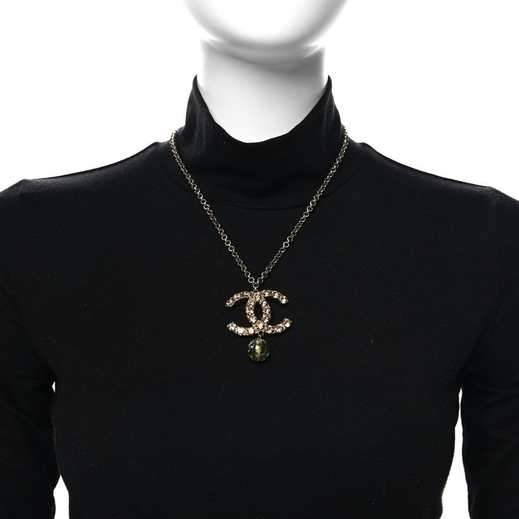 Crystal Bead CC Drop Pendant Necklace Multicolor