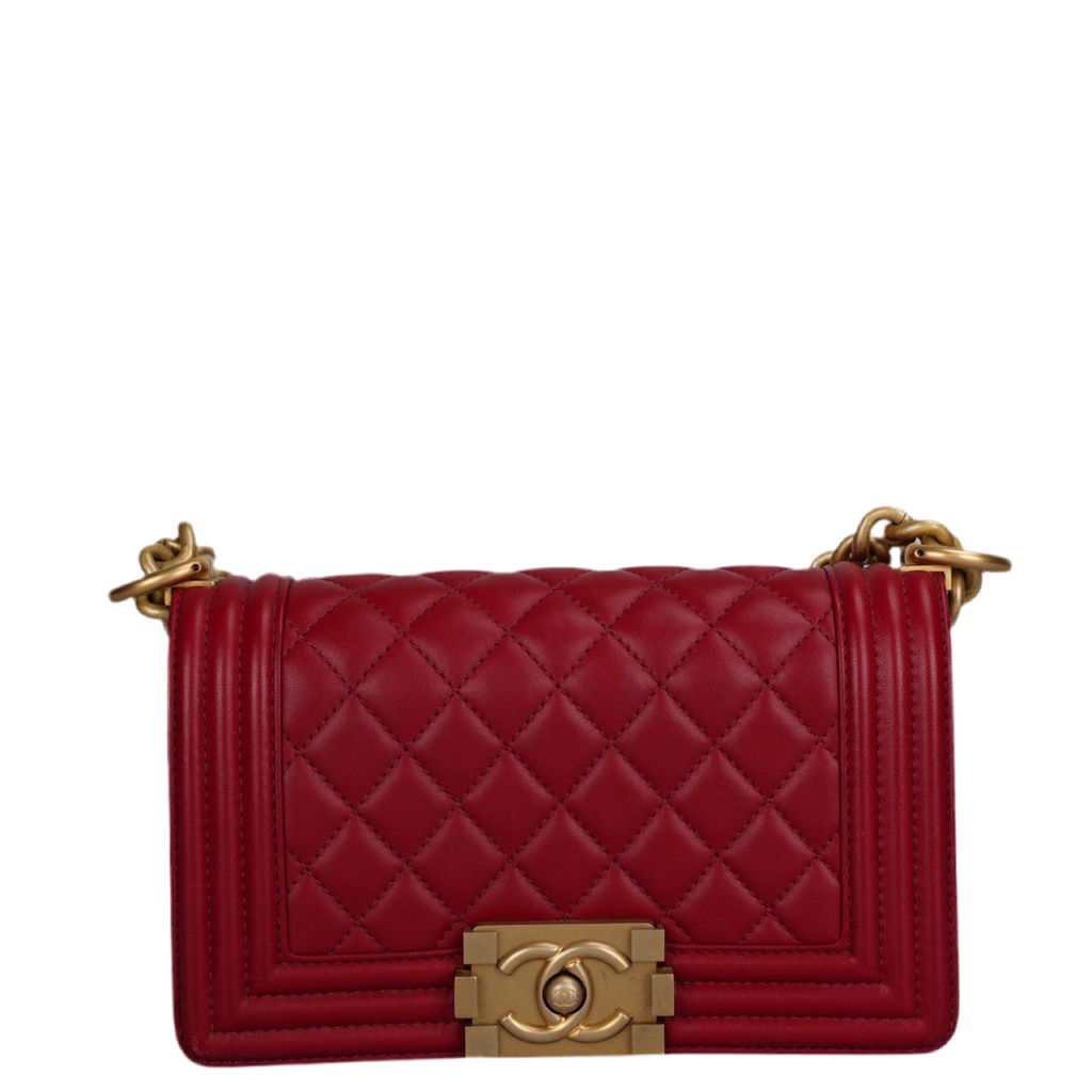 Chanel Small Le Boy Bag Red Quilted Lambskin with Gold Hardware