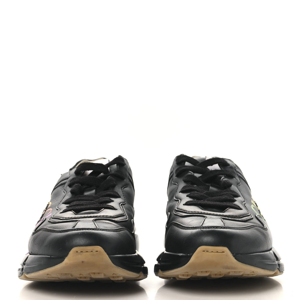 Calfskin Iridescent Logo Womens Rhyton Sneakers 38 Black