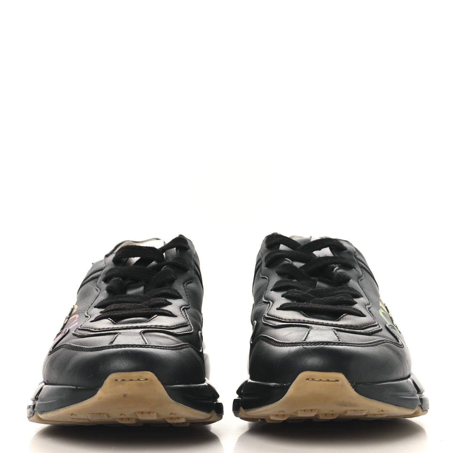 Calfskin Iridescent Logo Womens Rhyton Sneakers 38 Black