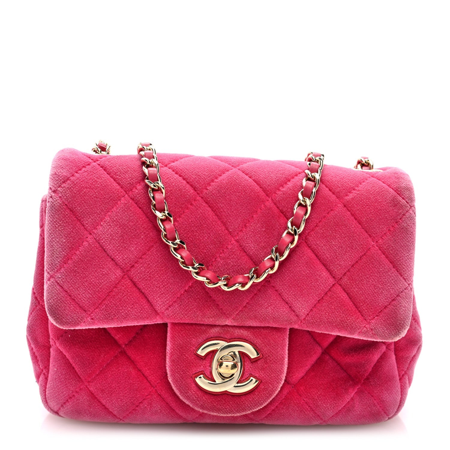 Velvet Quilted Mini Square Pearl Crush Flap Fuchsia
