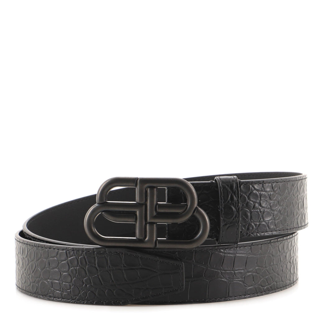 BB Belt Crocodile Embossed Leather Wide 100