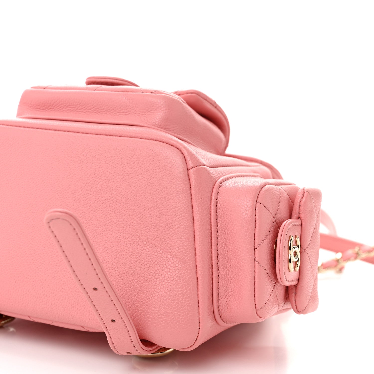 Shiny Caviar Quilted Small Pockets Drawstring Backpack Pink