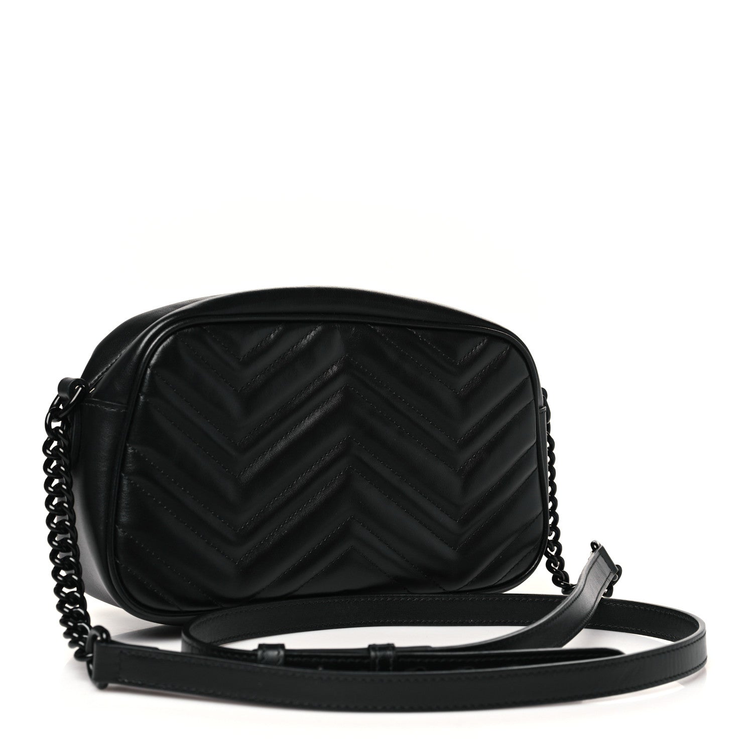 Calfskin Matelasse Monochrome Small GG Marmont Chain Shoulder Bag Black