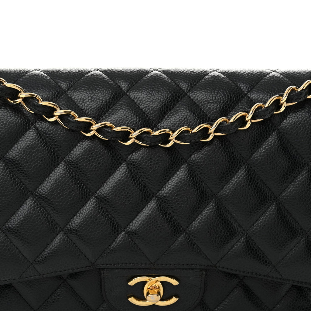 Caviar Quilted Jumbo Double Flap Black