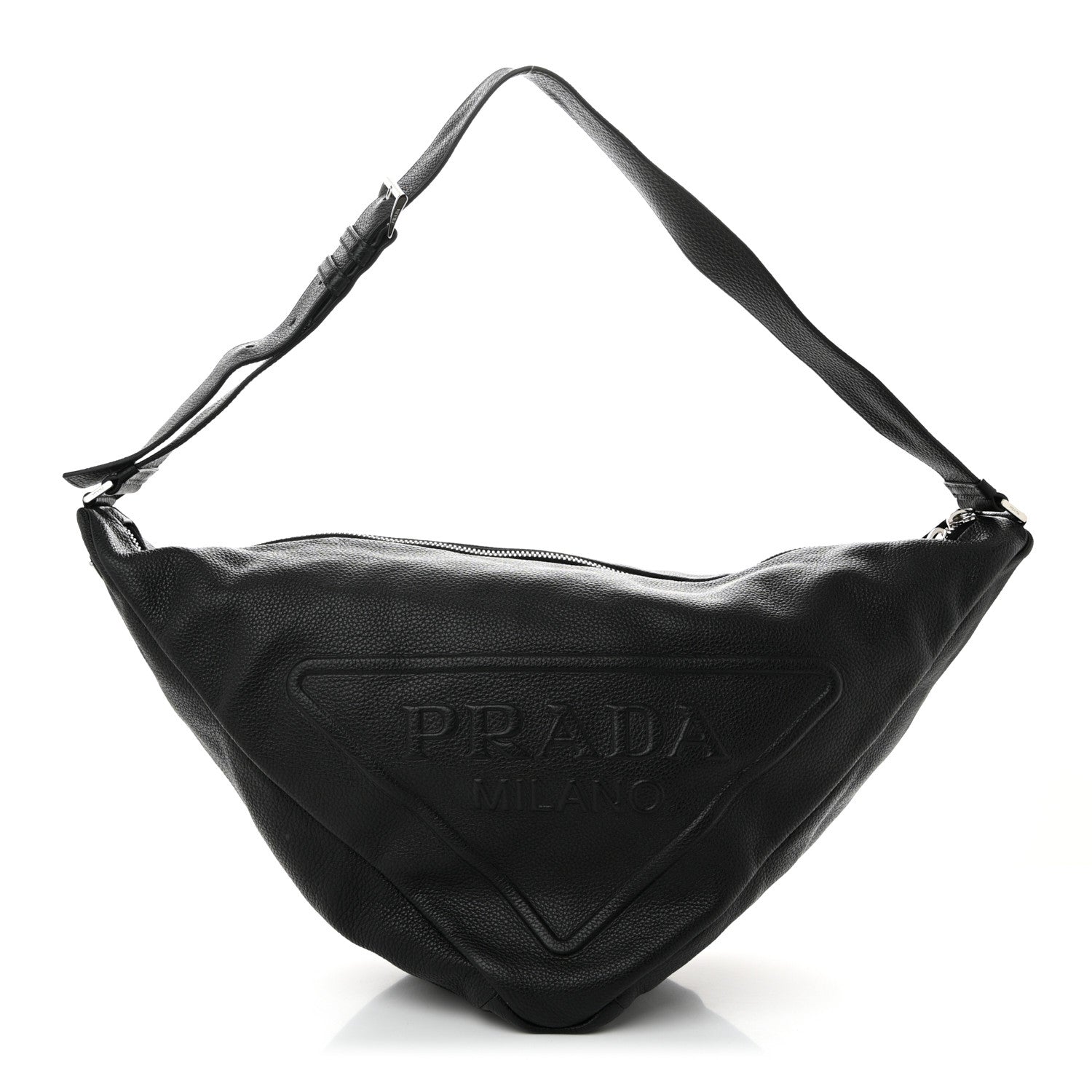 Vitello Daino Triangle Shoulder Bag Black