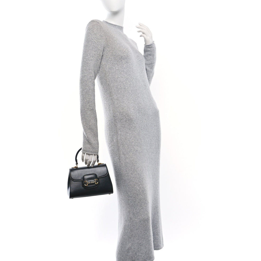 Glazed Textured Calfskin Mini Horsebit 1955 Top Handle Flap Bag Black