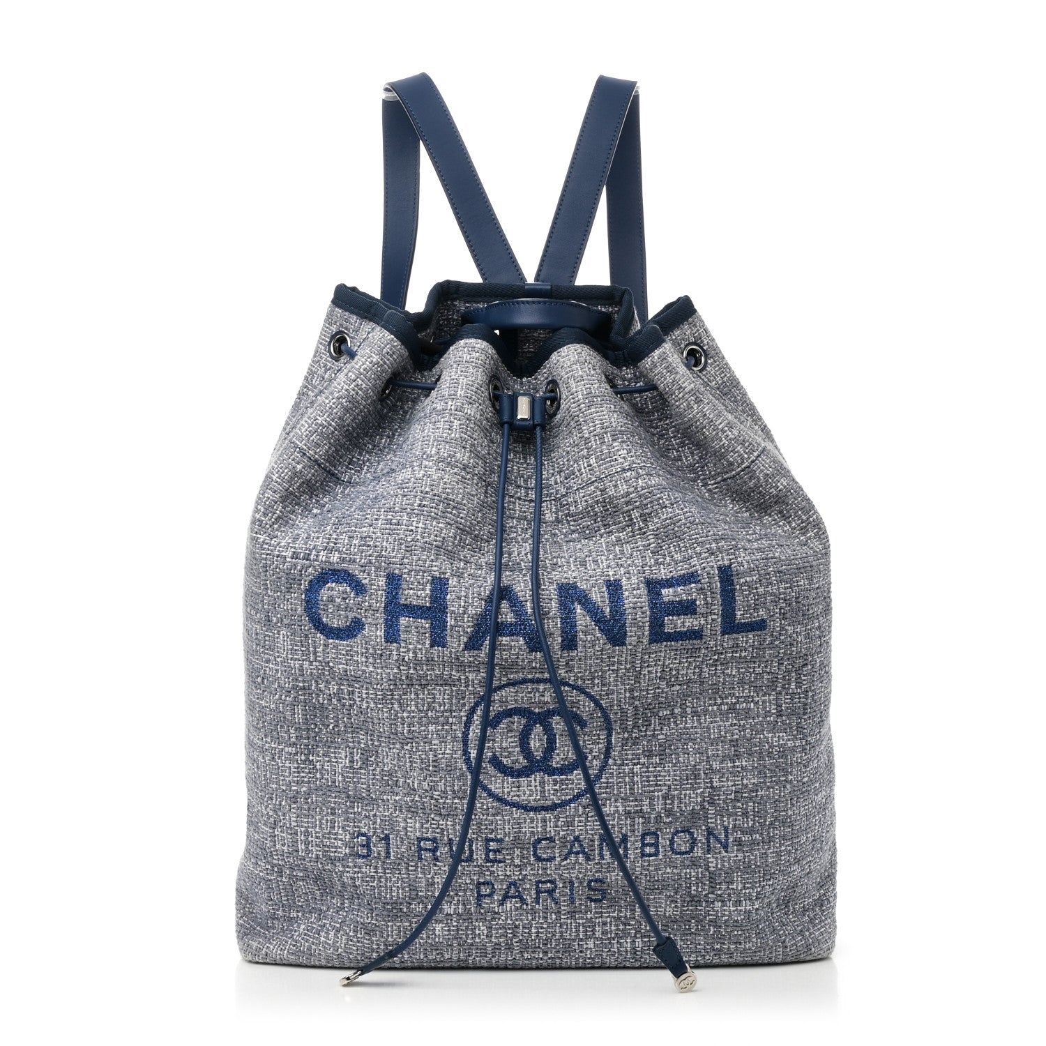 Woven Straw Raffia Large Deauville Backpack Blue
