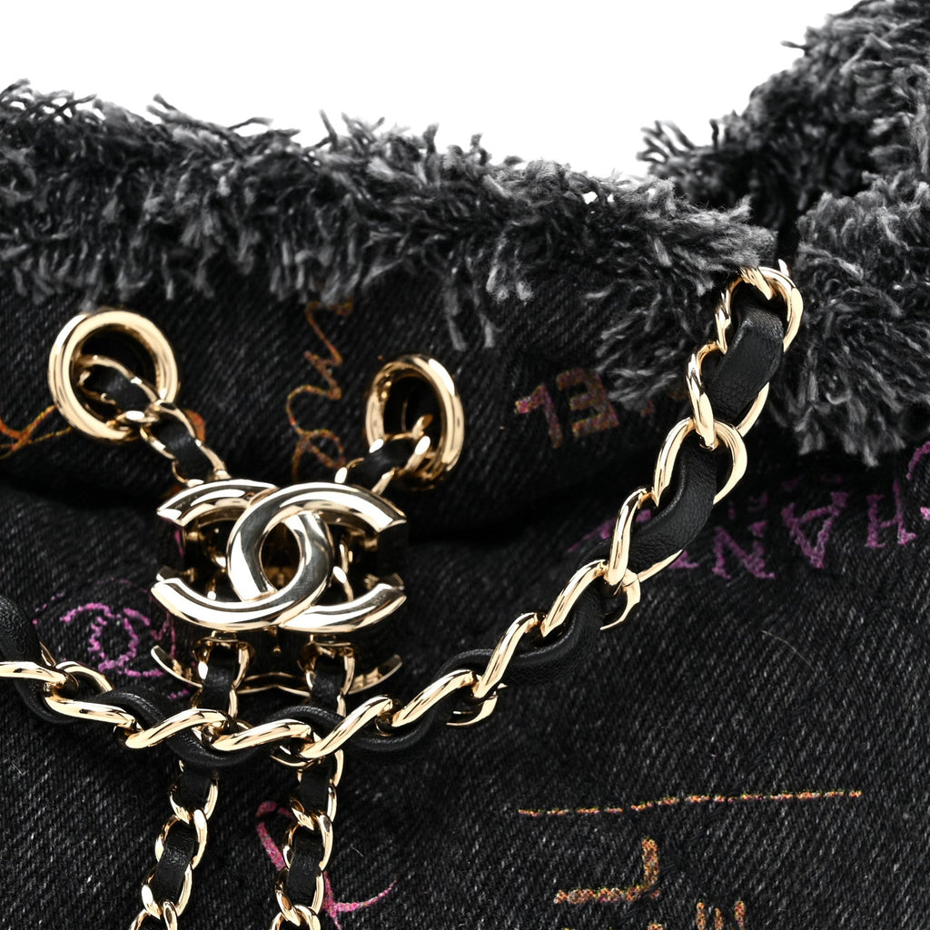 Denim Quilted Mood Small Bucket With Chain Black Multicolor