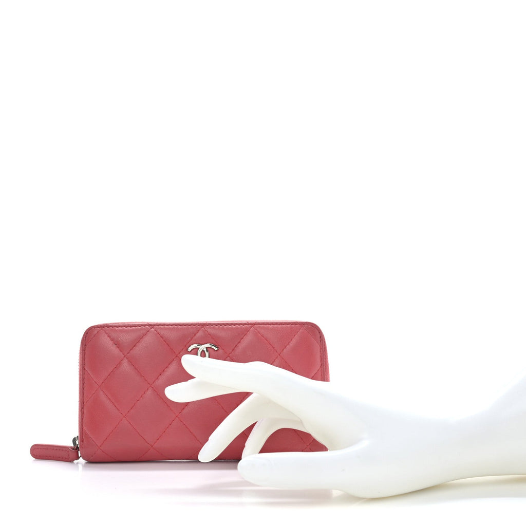 Lambskin Quilted Small Zip Around Wallet Pink