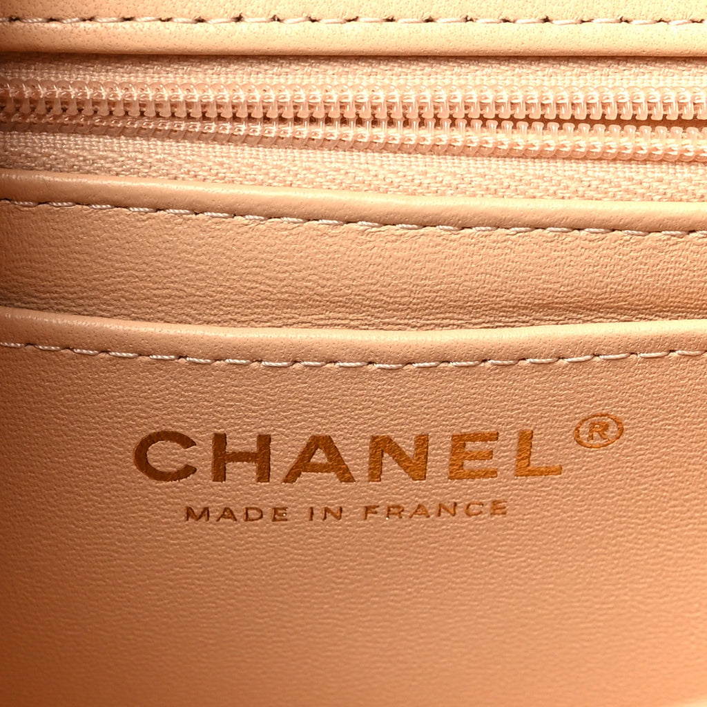 Lambskin Quilted Mini Rectangular Flap Beige
