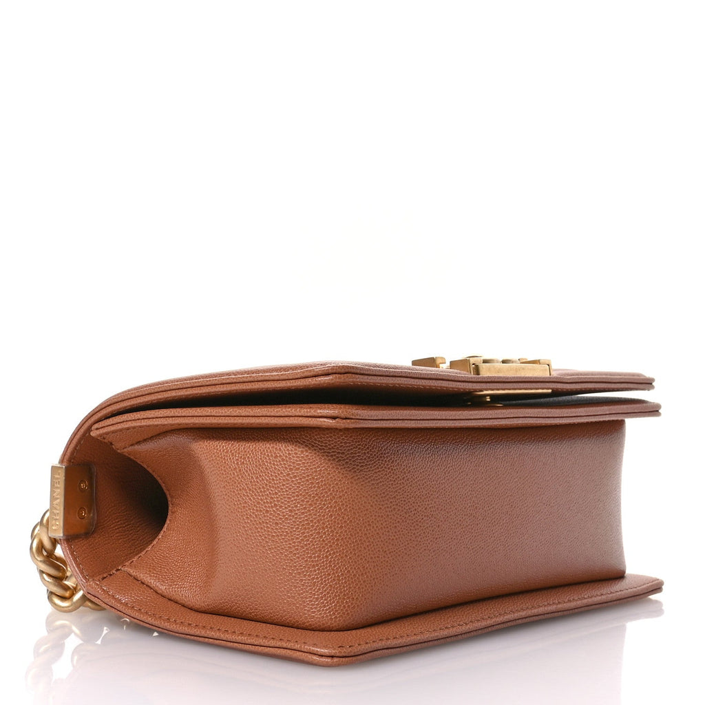 Caviar Chevron Quilted Small Boy Flap Brown