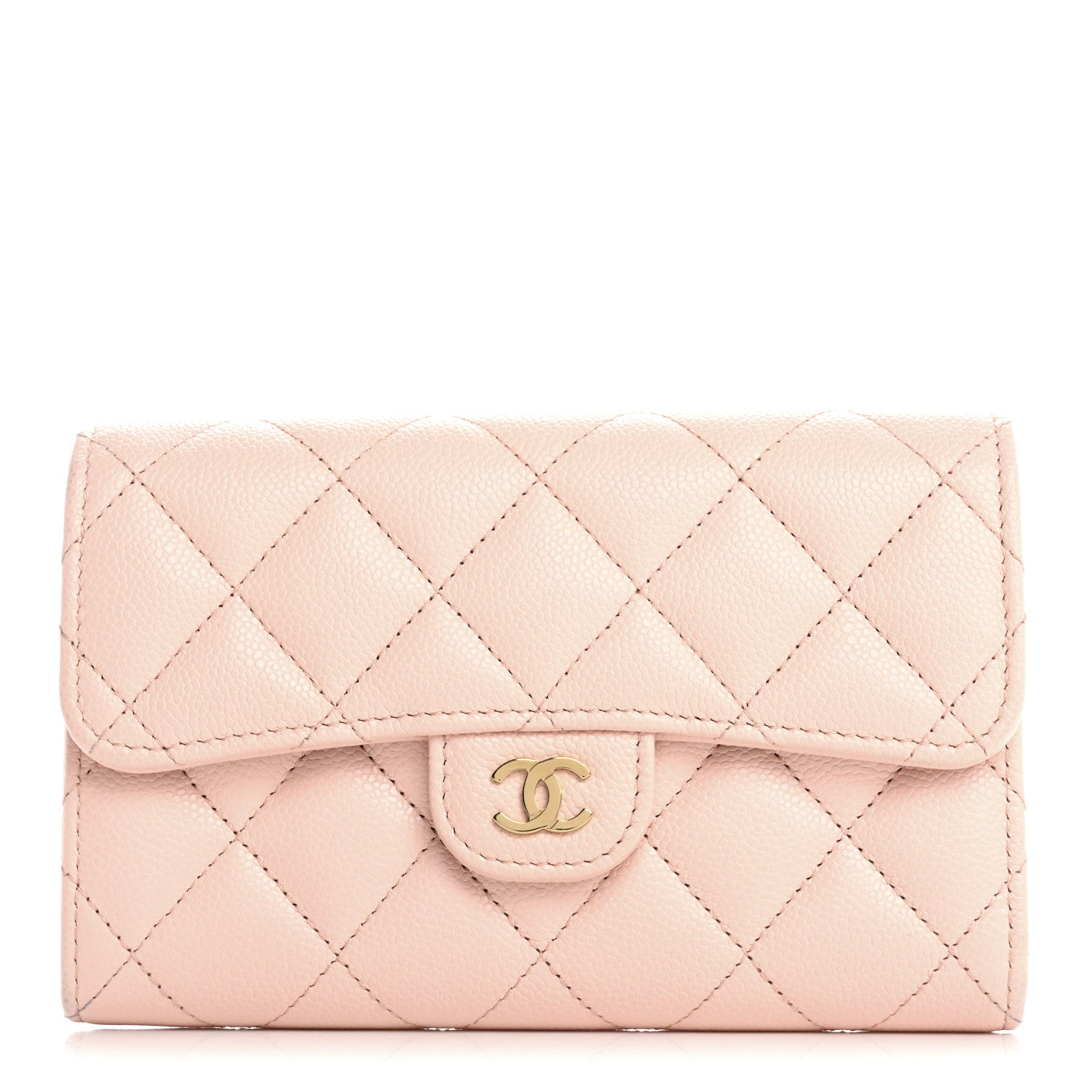 Caviar Quilted Medium Flap Wallet Light Pink
