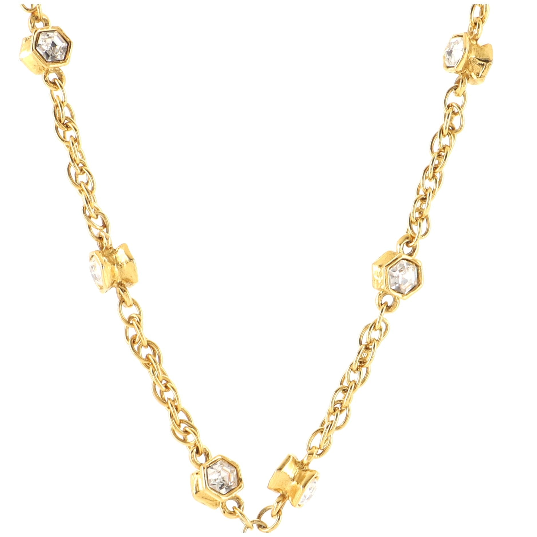 Vintage CC Pendant Choker Necklace Metal with Crystals