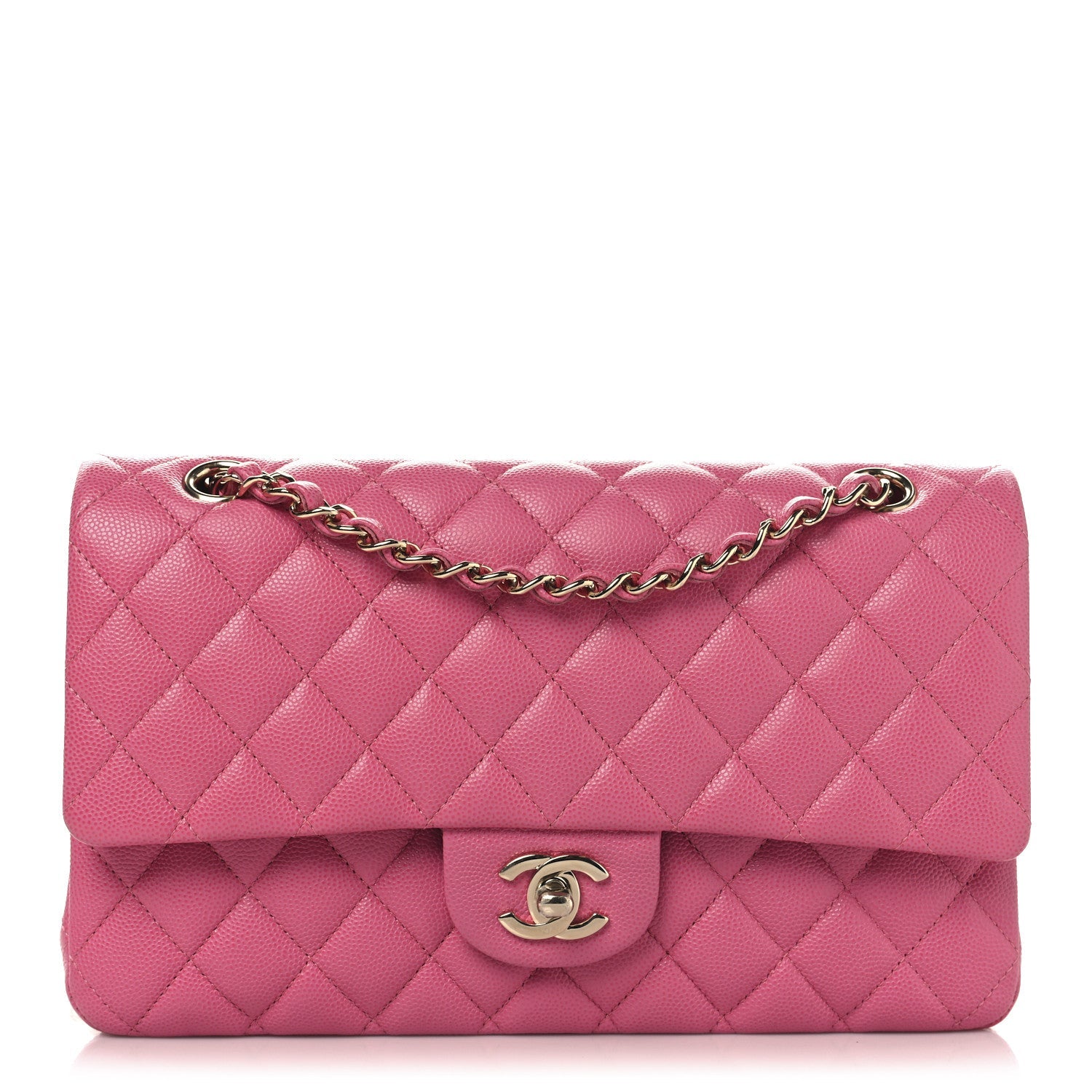 Caviar Quilted Medium Double Flap Pink