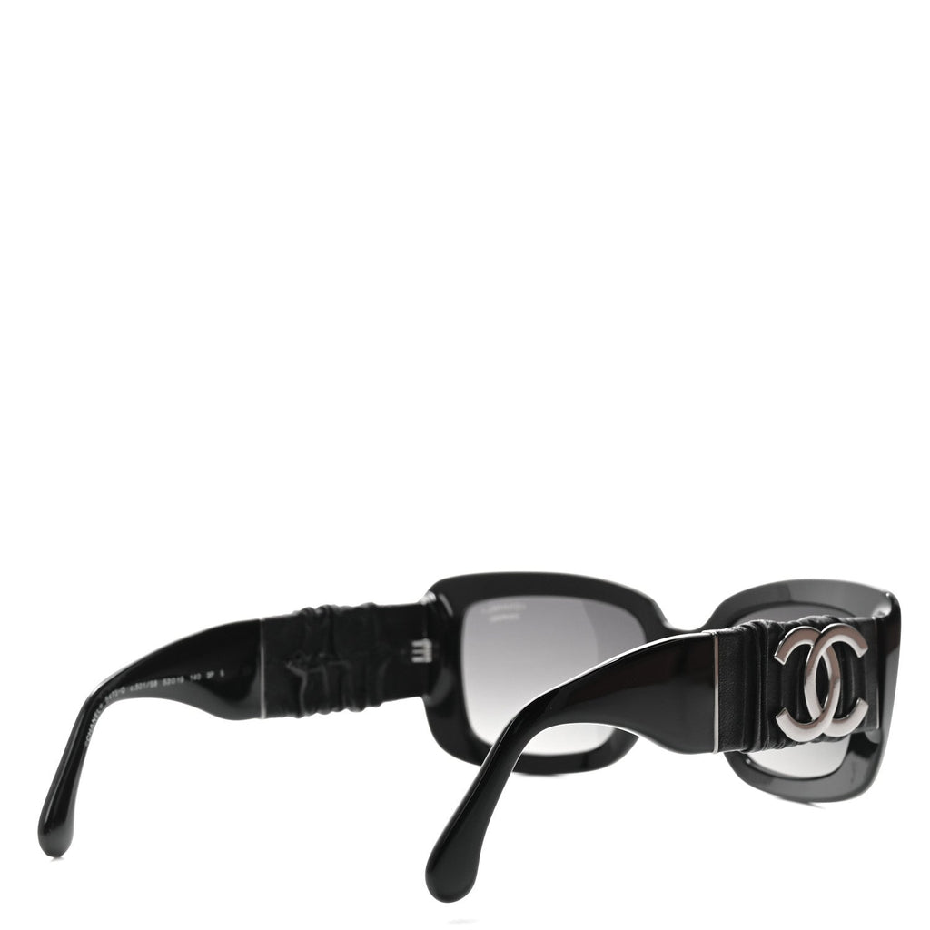 Acetate Calfskin Polarized Square Sunglasses 5473-Q Black