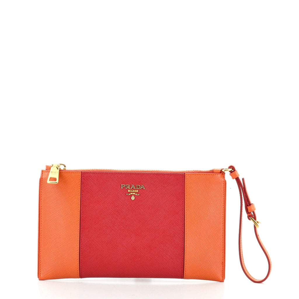 Bicolor Wristlet Clutch Saffiano Leather Small