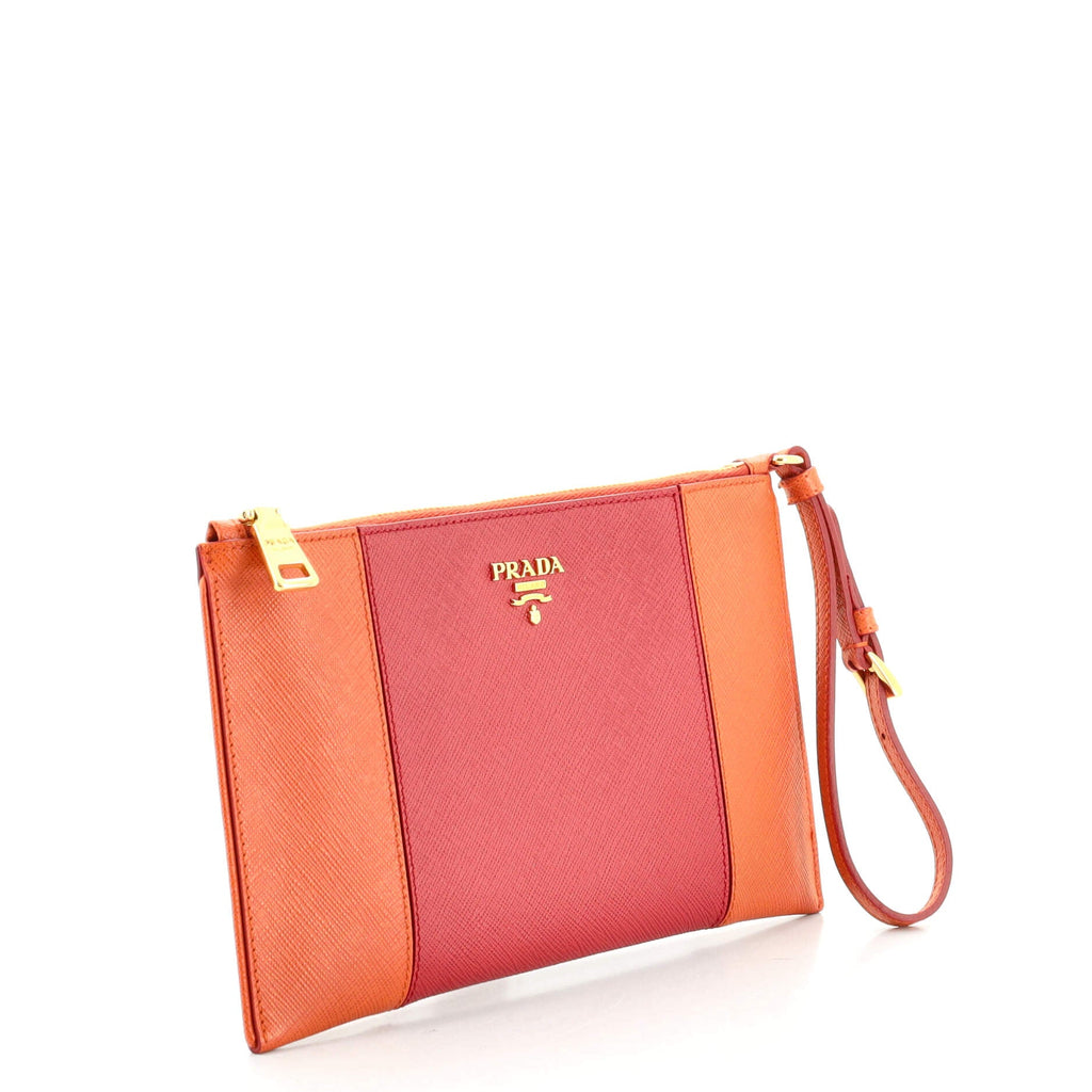 Bicolor Wristlet Clutch Saffiano Leather Small