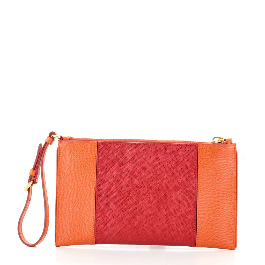 Bicolor Wristlet Clutch Saffiano Leather Small