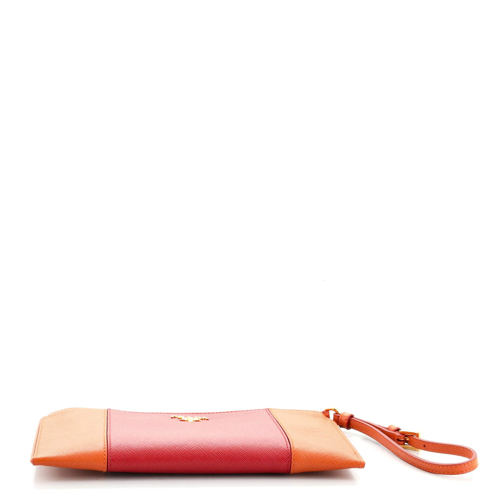 Bicolor Wristlet Clutch Saffiano Leather Small