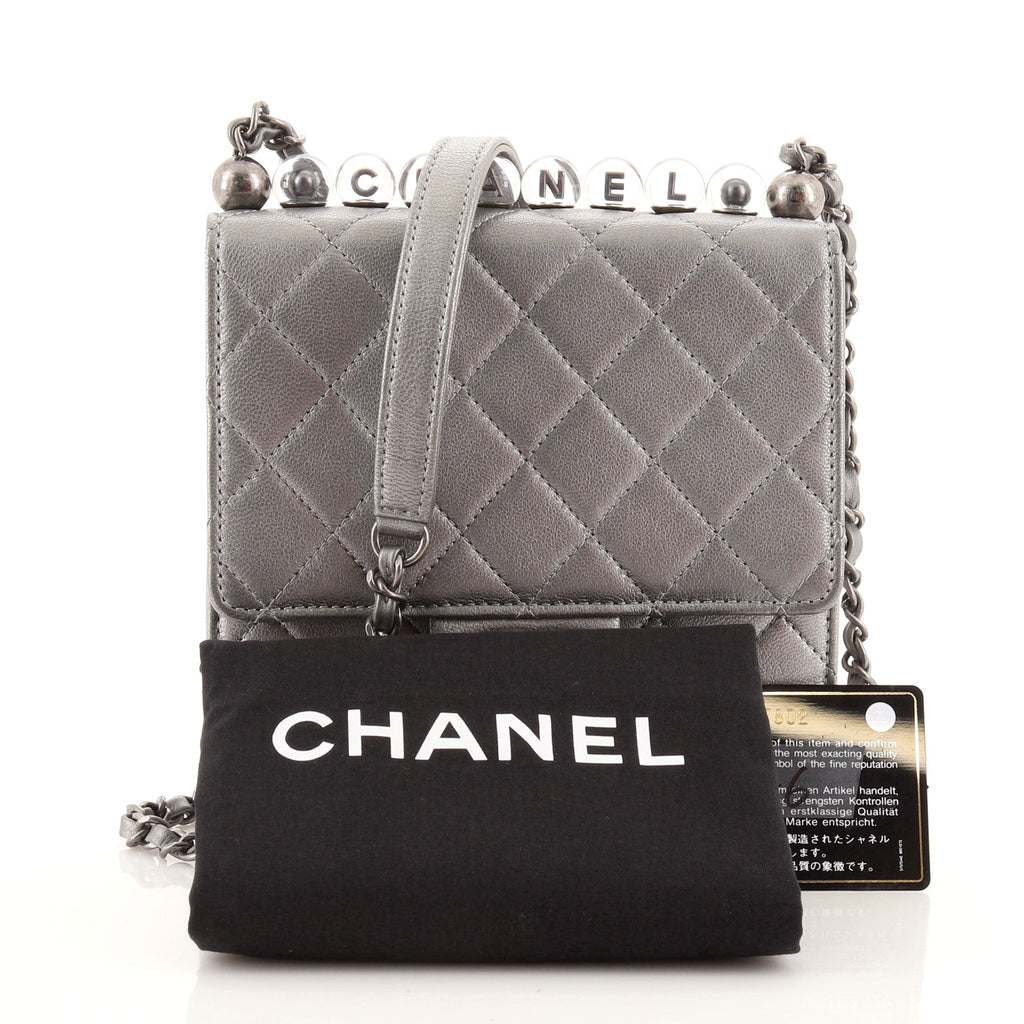 Chic Pearls Flap Bag Quilted Goatskin with Acrylic Beads Mini